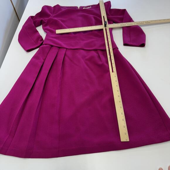 Harper Rose Dress Womens 4 Magenta Fit & Flare 3/4 Sleeve Pleated Exposed Zip - Picture 8 of 9